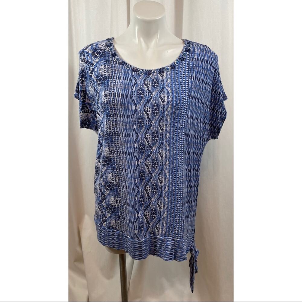 Ruby Rd. Top Patterns Tee Side Tie Button Collar